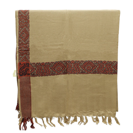 Dark Khaki Rust Brown Border Yemeni Habaib Faux Cashmere Sorban Scarf Turban with Design
