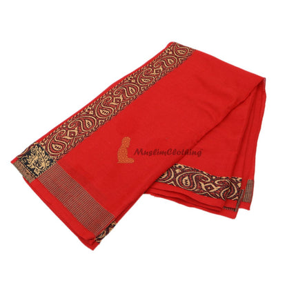 Red Habaib Yemeni Kashimiri Style Shawl Sorban Turban Brownish Orange Black Border Design