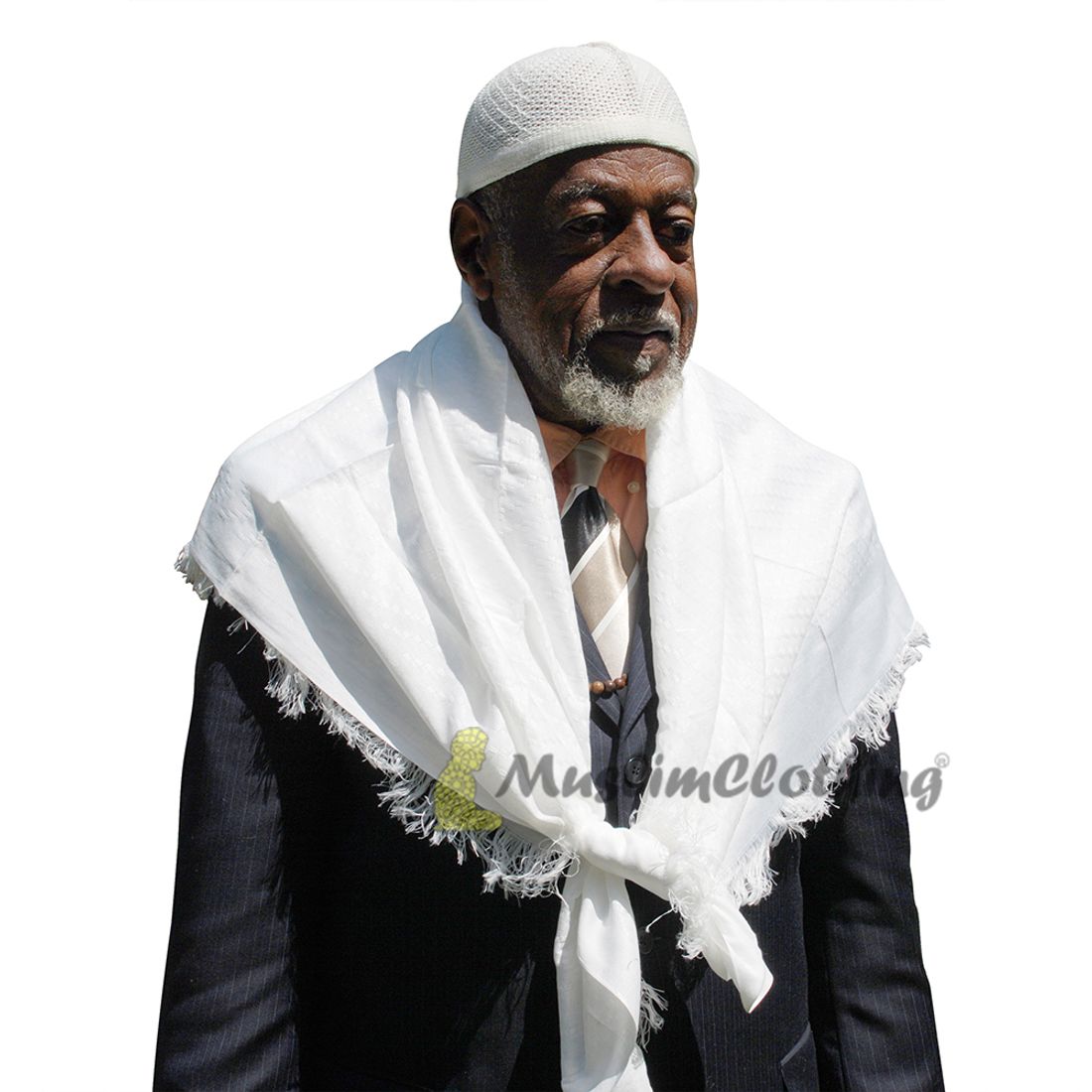 Muslim Men’s Shawl | White Soft Lightweight Scarf Turban 120x108cm (47.24 x 42.51-inch) Islamic FASHION