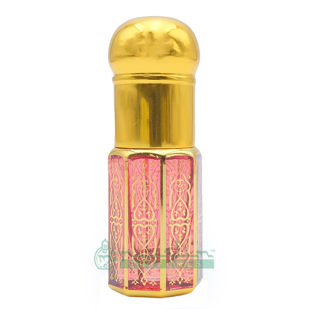 3 ml Shaykh Muhammad Perfume Oil in Small Gold-Tone Arabesque Roll-On Glass Bottle (Plastic Cap – Blue, Green, or Red)