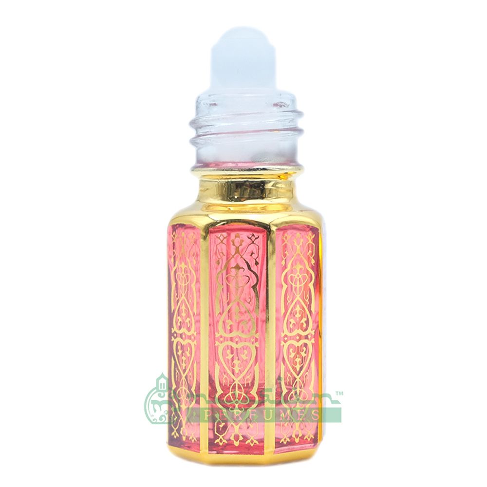 3 ml Shaykh Muhammad Perfume Oil in Small Gold-Tone Arabesque Roll-On Glass Bottle (Plastic Cap – Blue, Green, or Red)