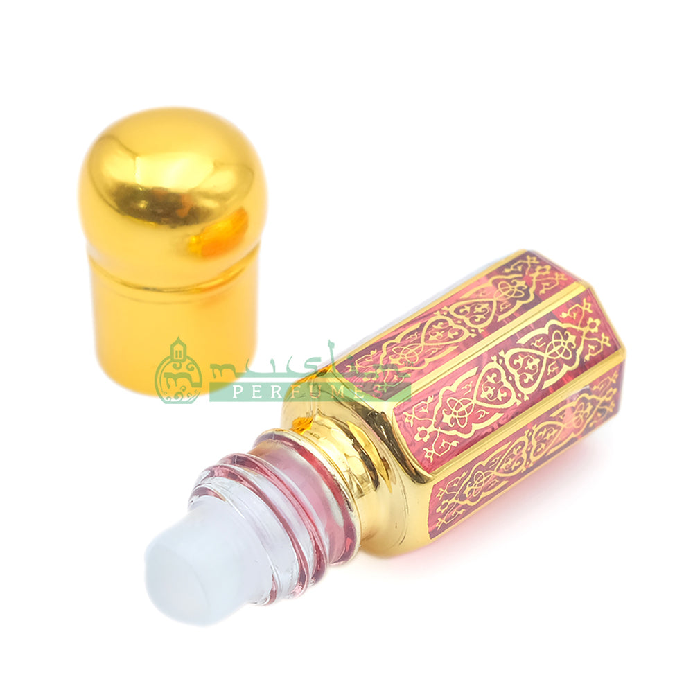 Small Gold-Tone Attar Bottle | 3 ml Roll-On Glass Arabesque Perfume Bottle Plastic Cap (Blue, Green, Red)