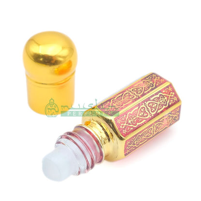 3 ml Shaykh Muhammad Perfume Oil in Small Gold-Tone Arabesque Roll-On Glass Bottle (Plastic Cap – Blue, Green, or Red)
