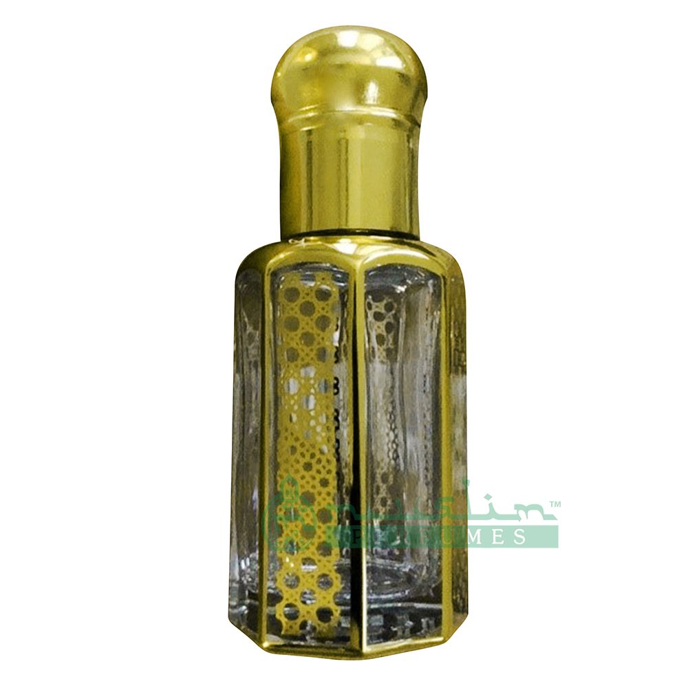 12 ml Sultan Oud Perfume Oil in Gold-Tone Glass Arabesque Geometric Roll-On Bottle