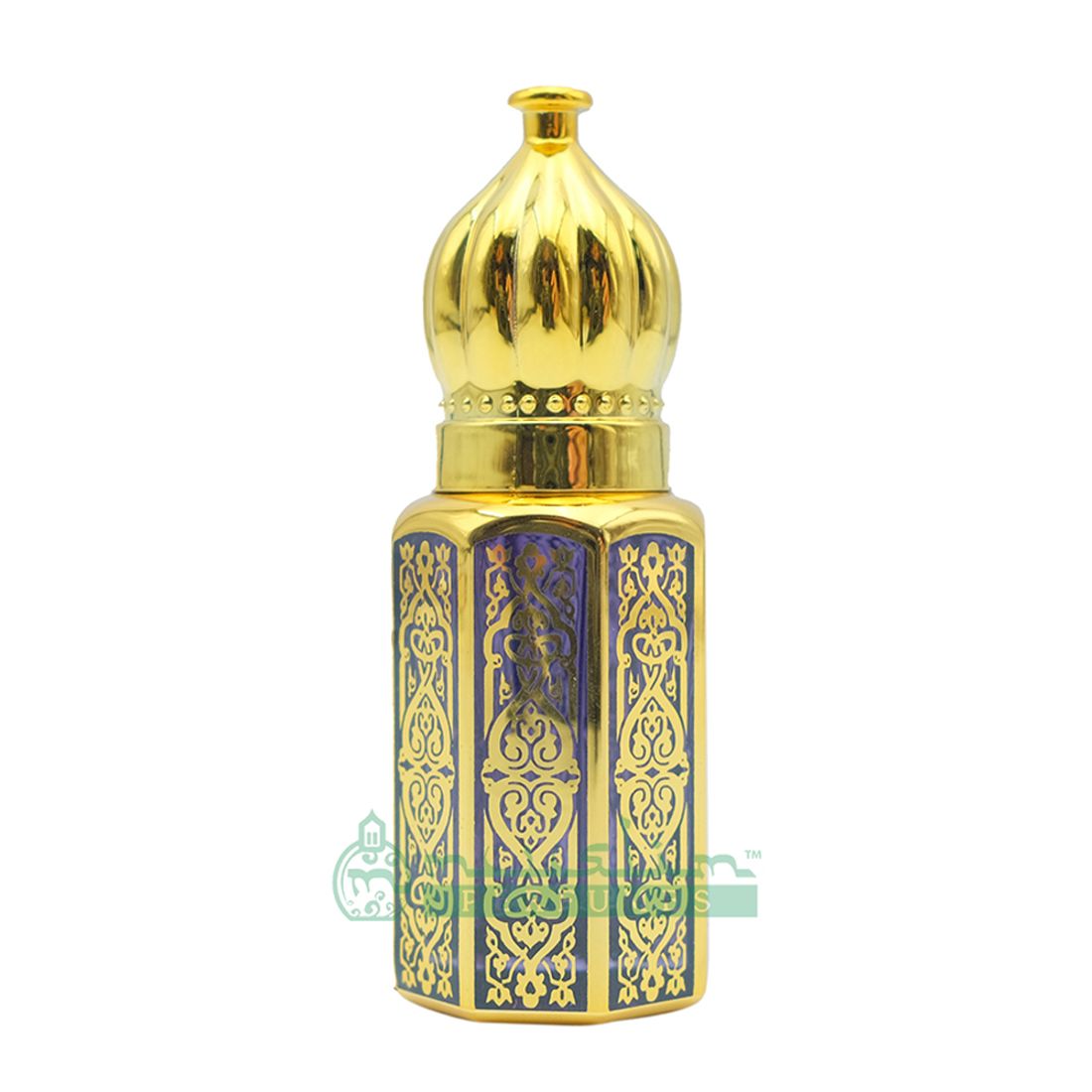 Custom Oil in 6ml Perfume Bottles | Gold Arabesque Jeweled Dome Design (Dark Blue, Blue or Red)