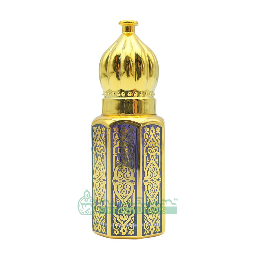 6 ml Shaykh Muhammad Perfume Oil in Gold-Tone Arabesque Jeweled Dome Roll-On Glass Bottle (Dark Blue, Blue, or Red)