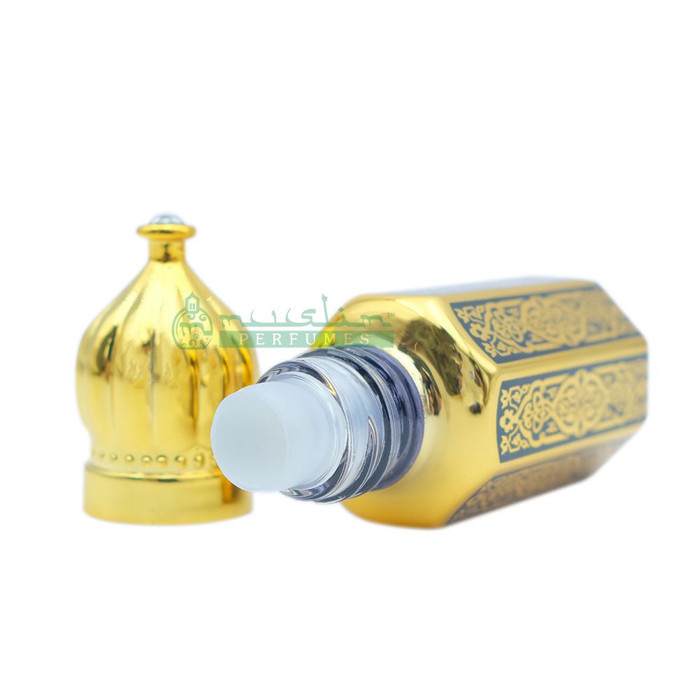 6 ml Shaykh Muhammad Perfume Oil in Gold-Tone Arabesque Jeweled Dome Roll-On Glass Bottle (Dark Blue, Blue, or Red)