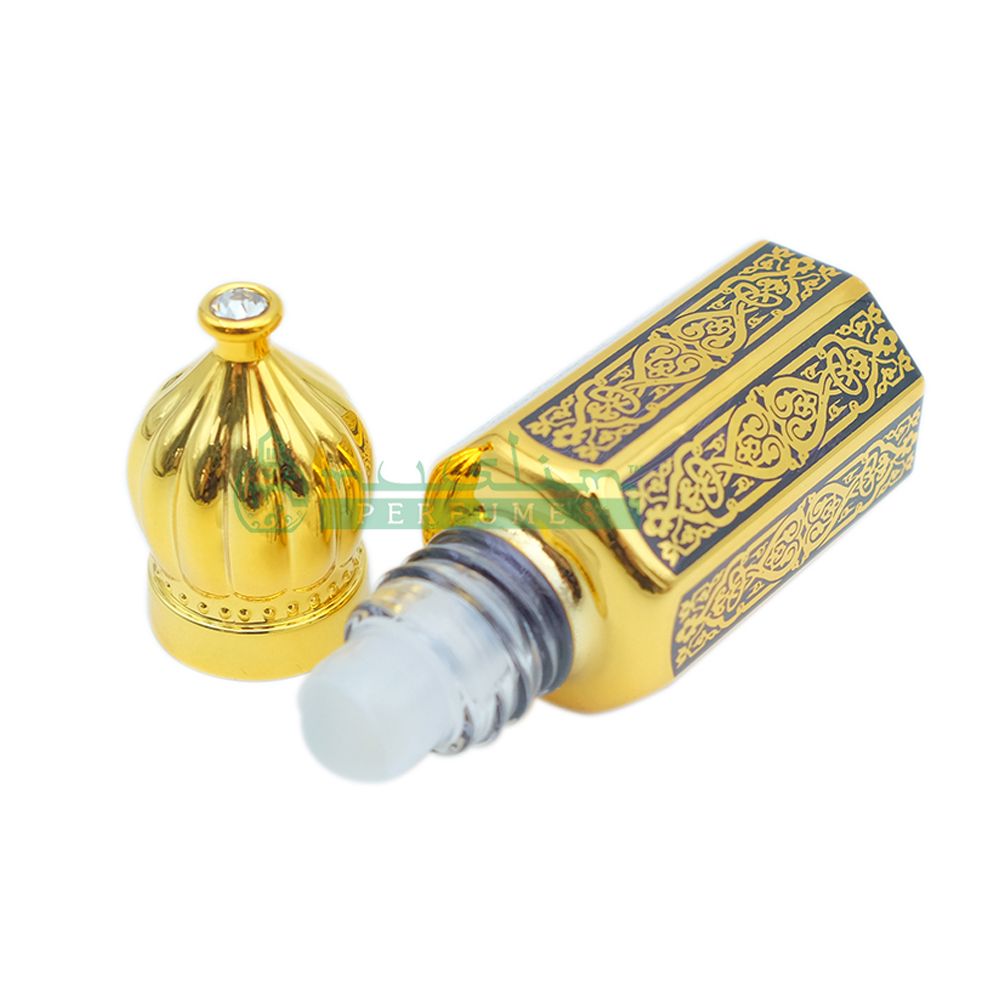 6 ml Shaykh Muhammad Perfume Oil in Gold-Tone Arabesque Jeweled Dome Roll-On Glass Bottle (Dark Blue, Blue, or Red)