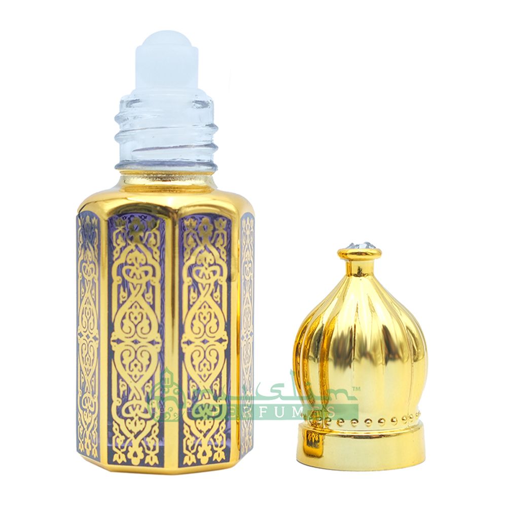 6 ml Perfume Bottles | Gold Arabesque Jeweled Dome Design (Dark Blue, Blue Or Red)