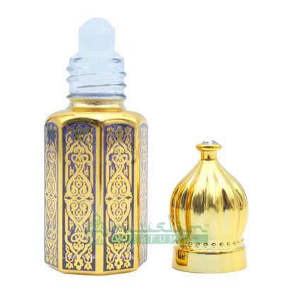 Custom Oil in 6Ml Perfume Bottles | Gold Arabesque Jeweled Dome Design (Dark Blue, Blue Or Red)