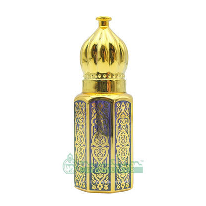 6 ml Tahara Musk Perfume Oil in Gold-Tone Arabesque Jeweled Dome Roll-On Glass Bottle (Dark Blue, Blue, or Red)