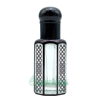 12 ml Black Glass Perfume Bottle - Arabesque Geometric Design Essential Oil Attar Roll-On