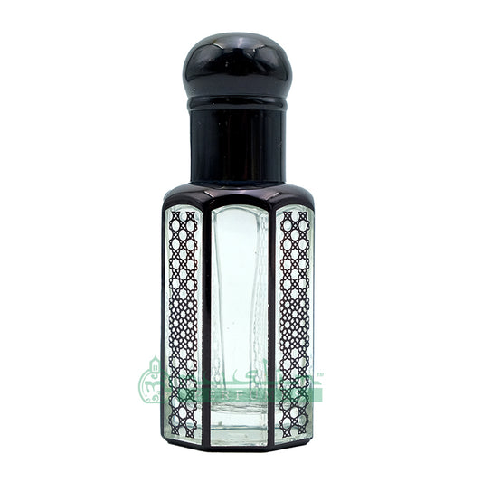 12 ml Black Glass Perfume Bottle - Arabesque Geometric Design Essential Oil Attar Roll-On