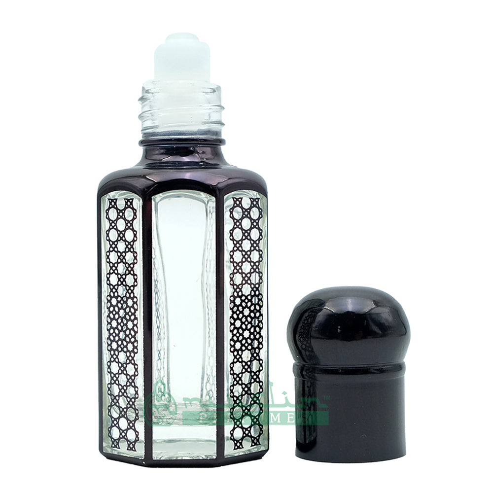 12Ml Black Glass Perfume Bottle – Arabesque Geometric Design Essential Oil Attar Roll-On