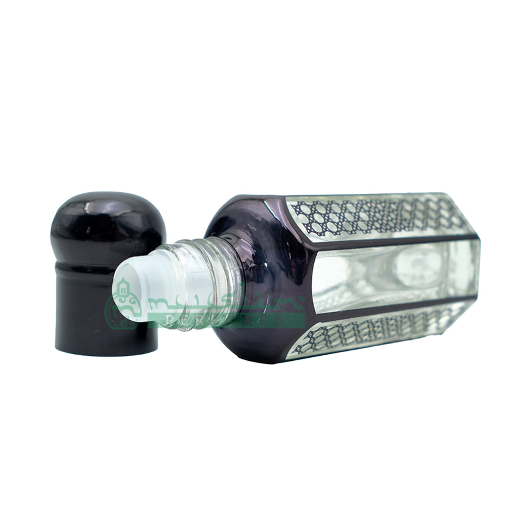 12 ml Black Glass Perfume Bottle - Arabesque Geometric Design Essential Oil Attar Roll-On