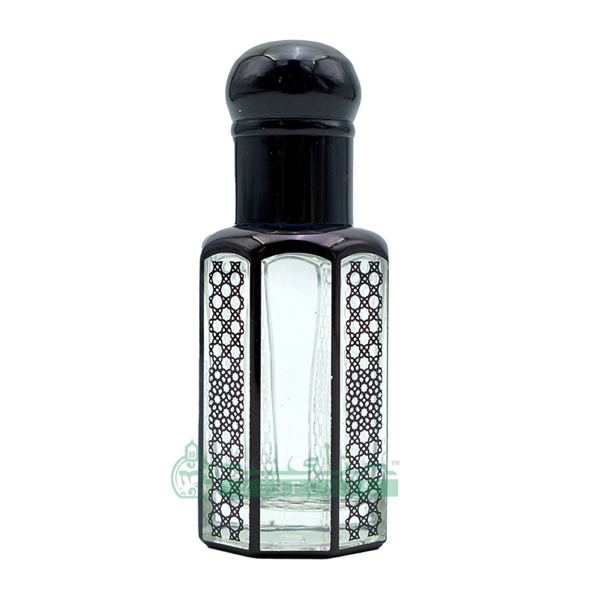 Custom Oil in 12Ml Black Glass Perfume Bottle – Arabesque Geometric Design Essential Oil Attar Roll-On