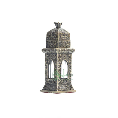 Small Empty 3 ml Andalusian Mehrab Square Antique Brass Color Arab Perfume Attar Oud Oil Bottle Islamic Glass Vial Bejeweled Dipper Cap
