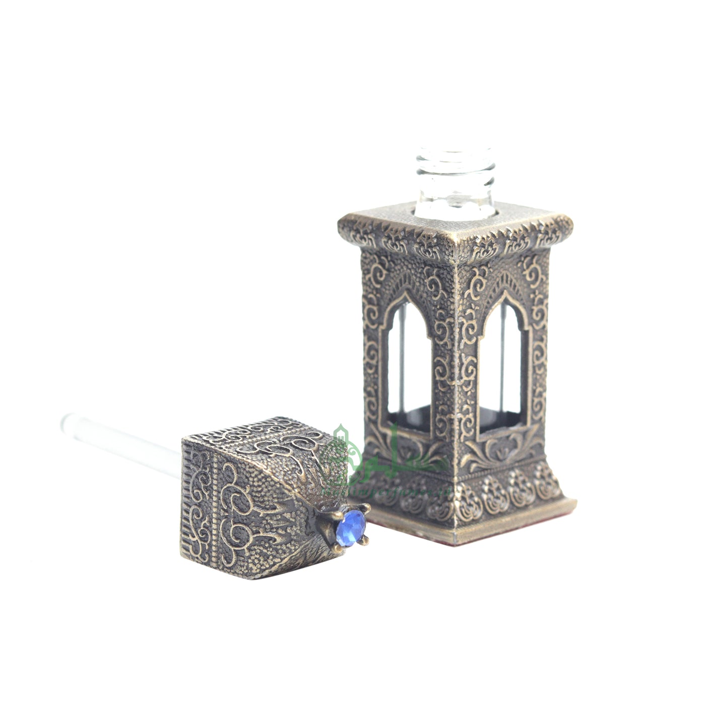 Botol Kecil Kosong 3 ml Andalusia Mehrab Persegi Warna Kuningan Antik Parfum Arab Attar Oud Oil Botol Kaca Islami Tutup Dipper Berhiaskan Permata