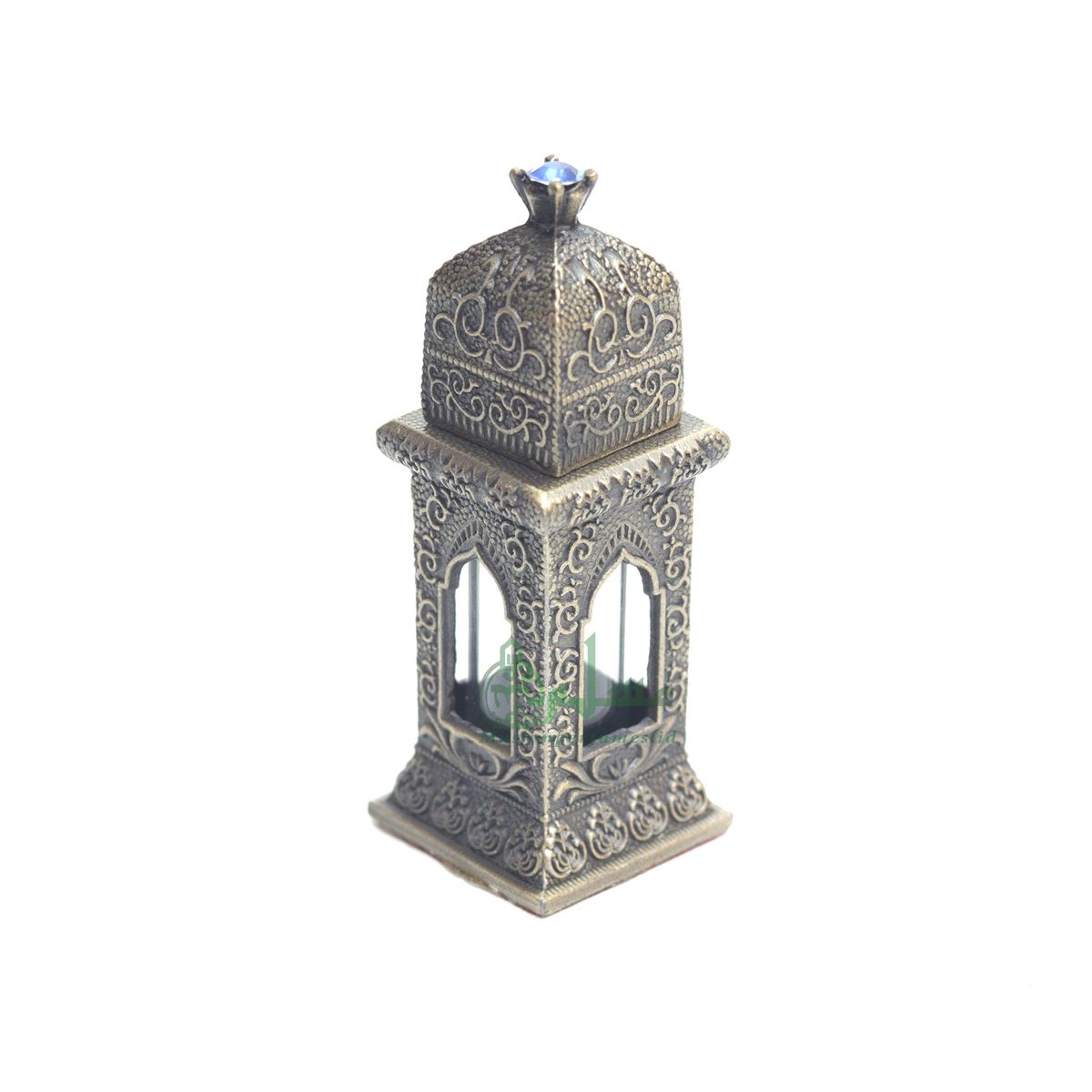 Small Empty 3 ml Andalusian Mehrab Square Antique Brass Color Arab Perfume Attar Oud Oil Bottle Islamic Glass Vial Bejeweled Dipper Cap