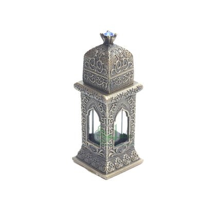 Small Empty 3 ml Andalusian Mehrab Square Antique Brass Color Arab Perfume Attar Oud Oil Bottle Islamic Glass Vial Bejeweled Dipper Cap