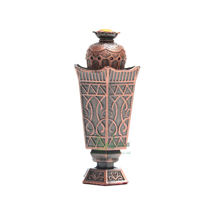 Arabian Vase Islamic Design Bronze Color Small Empty 2-ml Vial Bottle For Perfume Arab Prayer Attar Oud Oil, Pointed Glass Top Dipper Cap