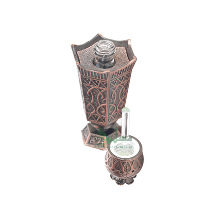 Pasu Arab REKA BENTUK Islam Warna Gangsa Kosong KECIL 2-ml Botol Vial untuk Minyak Wangi Doa Arab Minyak Attar Oud, Topi Gayung Atas Kaca Menunjuk