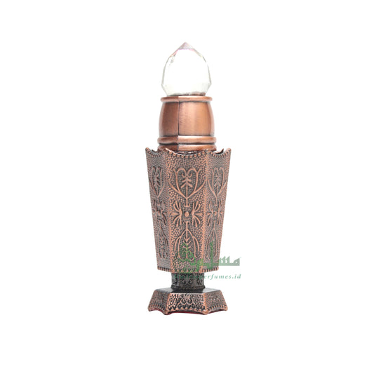 Bukhoor Burner Islamic Design Bronze Color Empty 2-ml Vial Bottle For Perfume Arabian Prayer Attar Oud Oil, Pointed Glass Top Dipper Cap