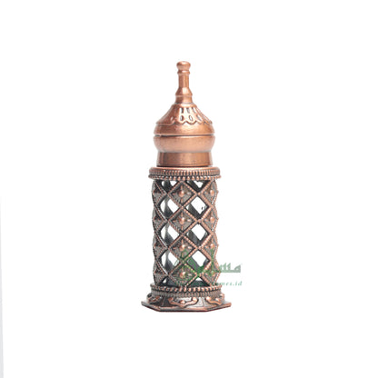 Empty Perfume Bottle Small Pointed Minaret Lattice Design Bronze Color Attar Oud Musk Glass 3.4-ml Bejeweled Blue Accents Dipper Applicator