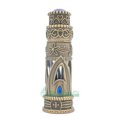 6 ml Pure Dark Malinau Oud Perfume Oil in Emirati Arabesque Antique Brass Glass Dipstick Bottle