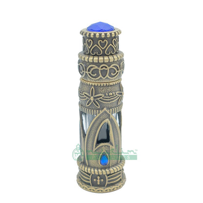 6 ml Pure Dark Malinau Oud Perfume Oil in Emirati Arabesque Antique Brass Glass Dipstick Bottle