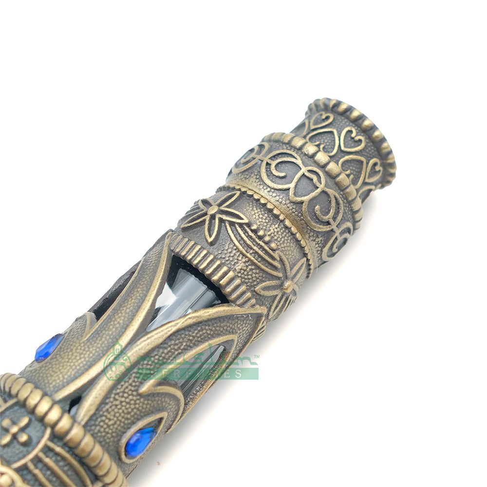 6 ml Pure Dark Malinau Oud Perfume Oil in Emirati Arabesque Antique Brass Glass Dipstick Bottle