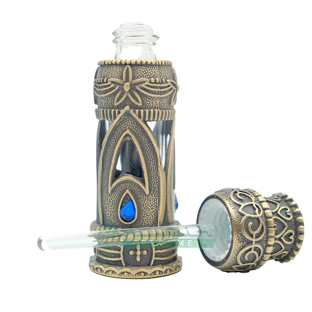 6 ml Emirati Arabesque Attar Perfume Bottle | Antique Brass Glass Dipstick Vial