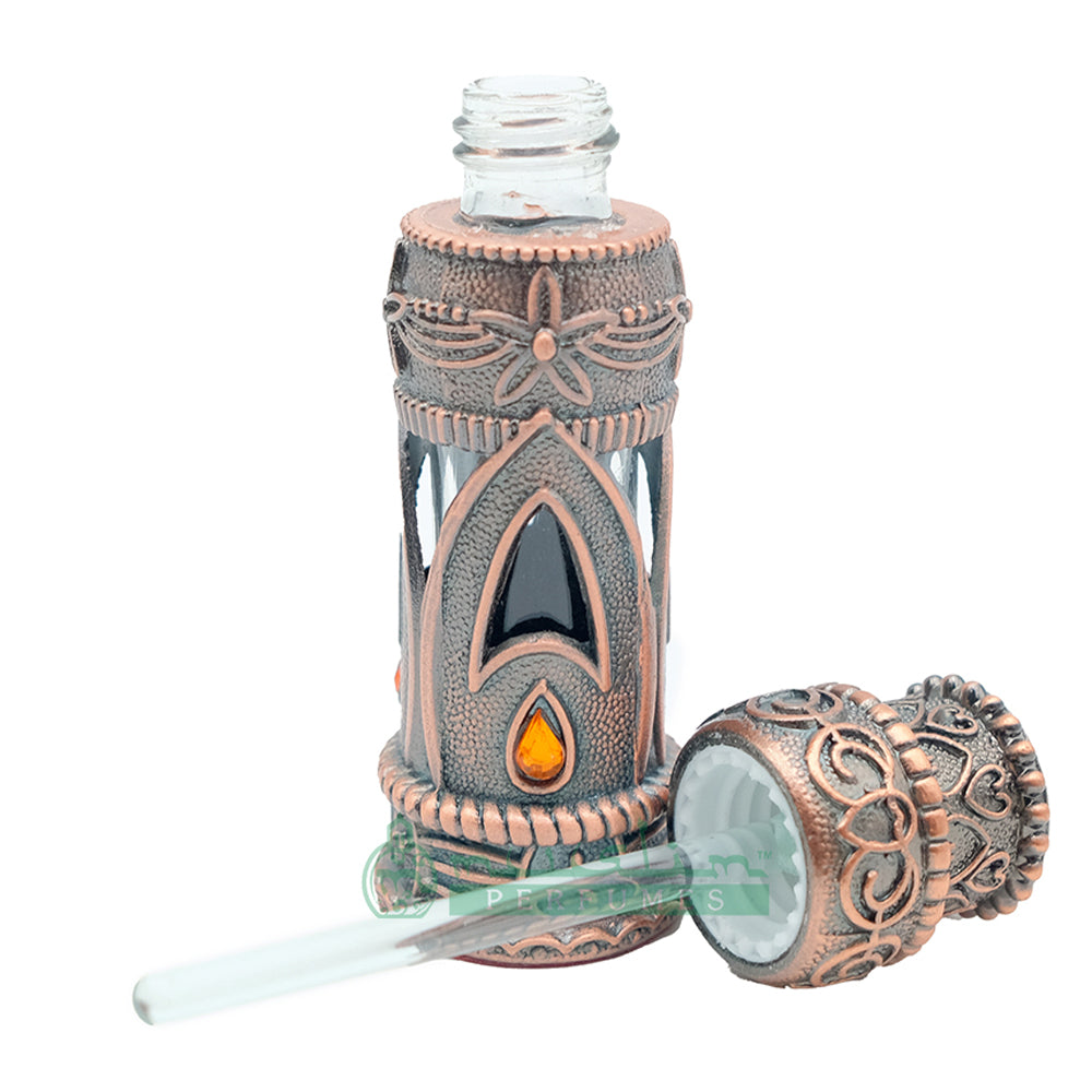 6ml Emirati-Style Attar Perfume Bottle With Dipstick | Glass Vial Encased With Antique Bronze