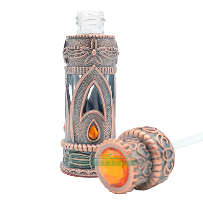 6ml Emirati-Style Attar Perfume Bottle With Dipstick | Glass Vial Encased With Antique Bronze