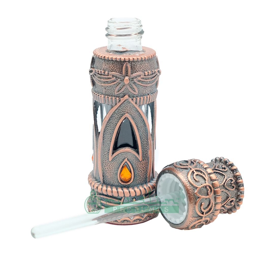 6 ml Emirati-Style Attar Perfume Bottle with Dipstick | Glass Vial Encased in Antique Bronze