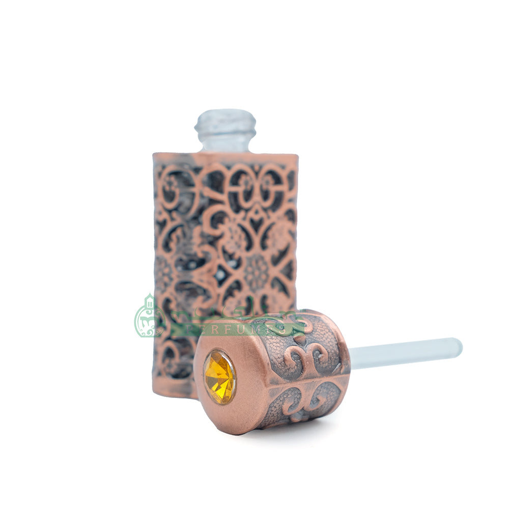 3Ml Arabesque Attar Perfume Bottle | Bronze Encased Glass Antiqued Dipstick Vial