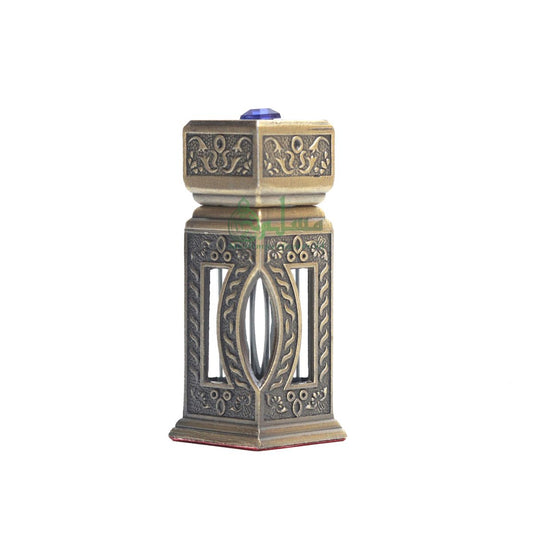 Square Window Islamic Design Brass Color Small Empty 3 ml Vial Bottle For Perfume Arab Prayer Attar Oud Oil, Pointed Glass Top Dipper Cap