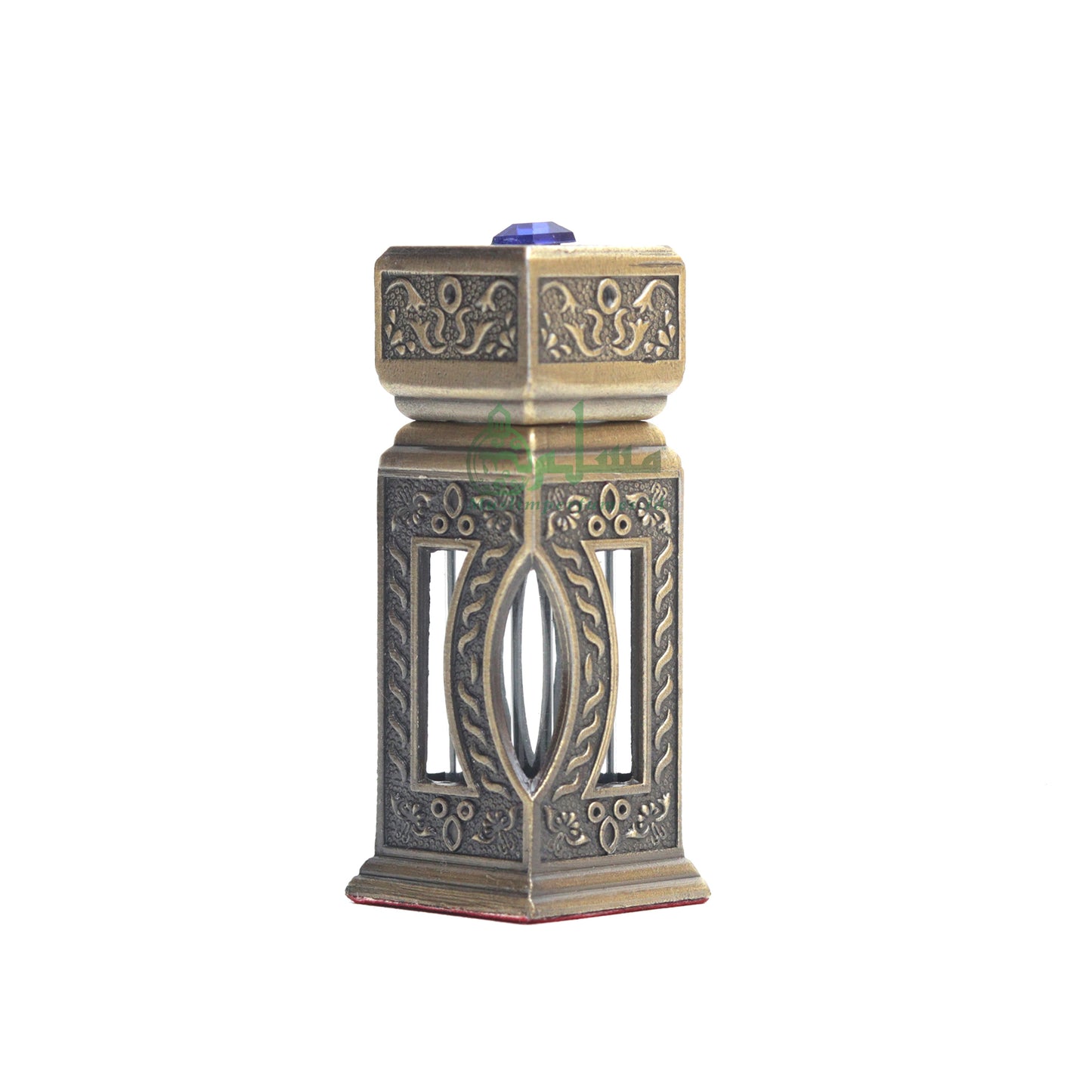 Square Window Islamic Design Brass Color Small Empty 3 ml Vial Bottle For Perfume Arab Prayer Attar Oud Oil, Pointed Glass Top Dipper Cap