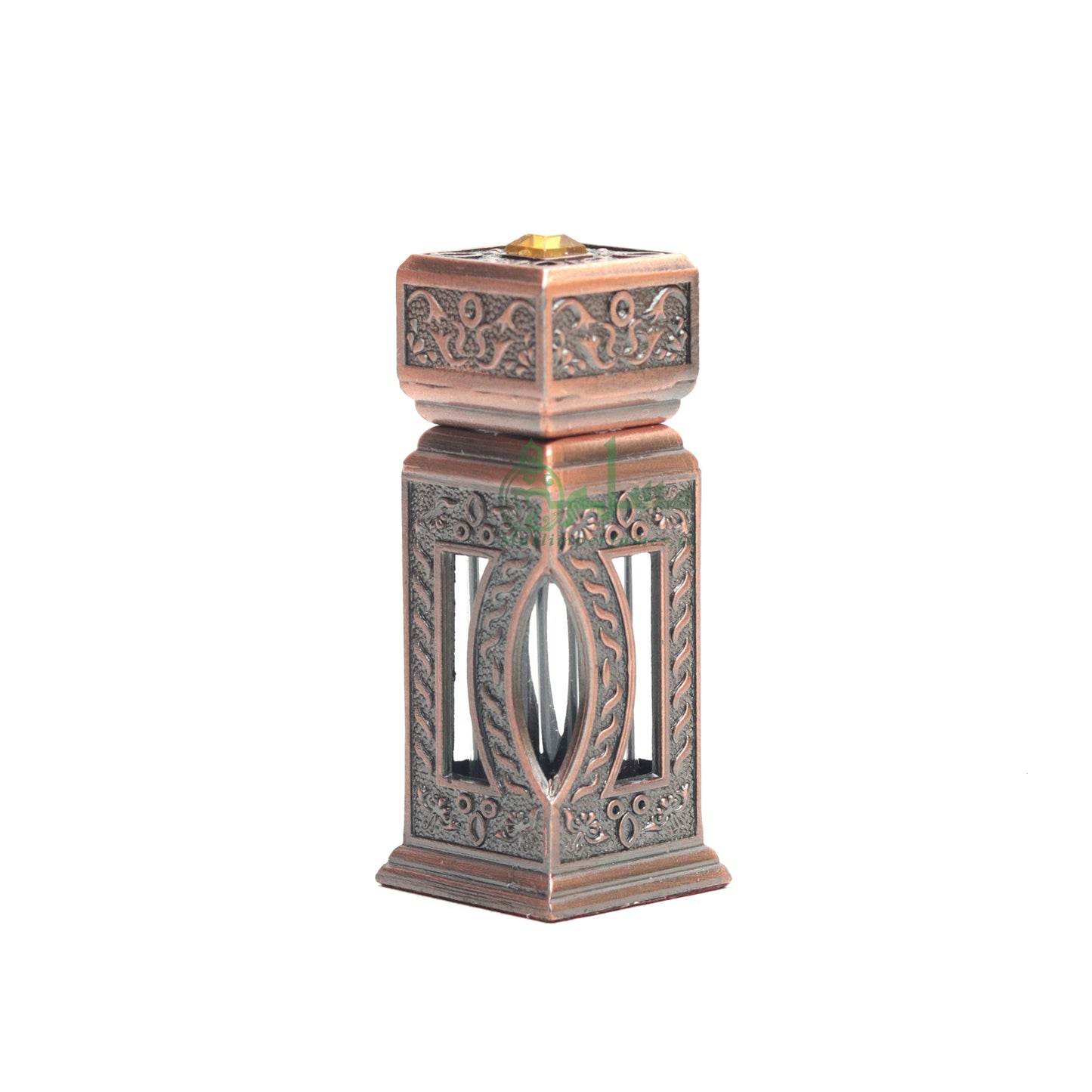 Square Window Islamic Design Bronze Color Small Empty 3 ml Vial Bottle For Perfume Arab Prayer Attar Oud Oil, Pointed Glass Top Dipper Cap