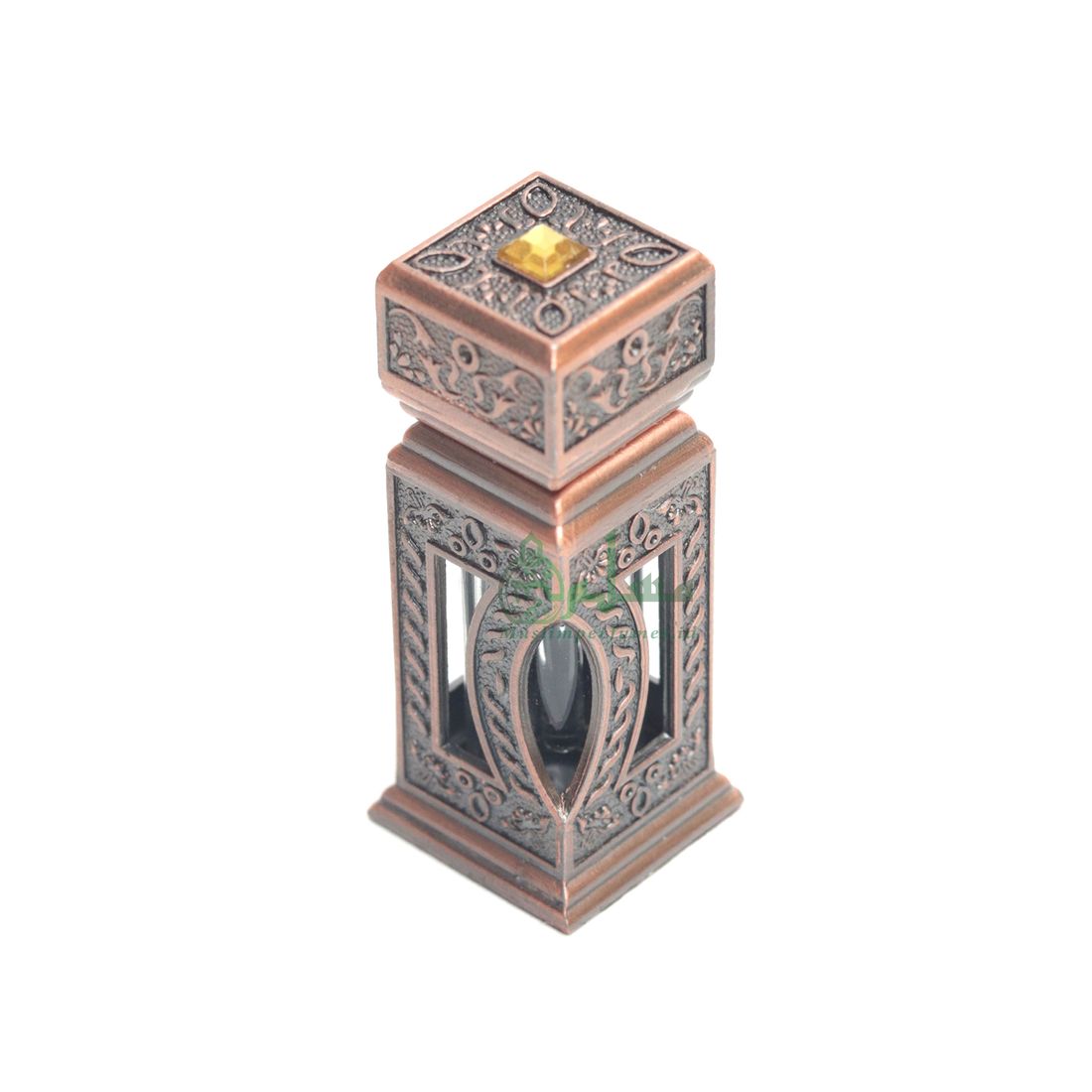 Square Window Islamic DESIGN Bronze Color SMALL EMPTY 3-ml Vial Bottle for Perfume Arab Prayer Attar Oud Oil, Pointed Glass Top Dipper Cap