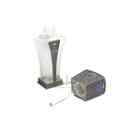 Botol Parfum Kosong Kecil 5 ml Desain Persegi Panjang Ramping dan Meruncing Kuningan Attar Oud Musk Kaca 5 ml Botol Aksen Biru Dipper Applicator