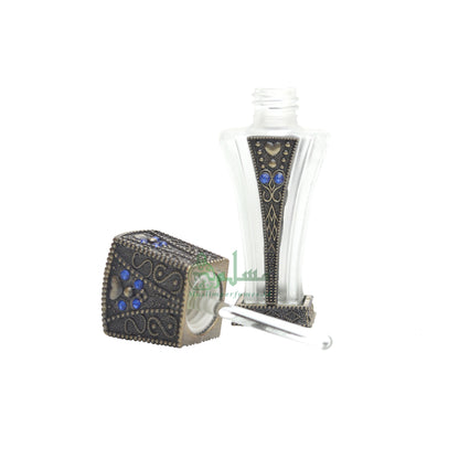 Botol Parfum Kosong Kecil 5 ml Desain Persegi Panjang Ramping dan Meruncing Kuningan Attar Oud Musk Kaca 5 ml Botol Aksen Biru Dipper Applicator