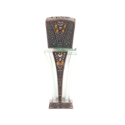 Empty Perfume Bottle Small 5 ml Sleek Slim Tapered Rectangular Design Brass Attar Oud Musk Glass 5 ml Vial Red Accents Dipper Applicator