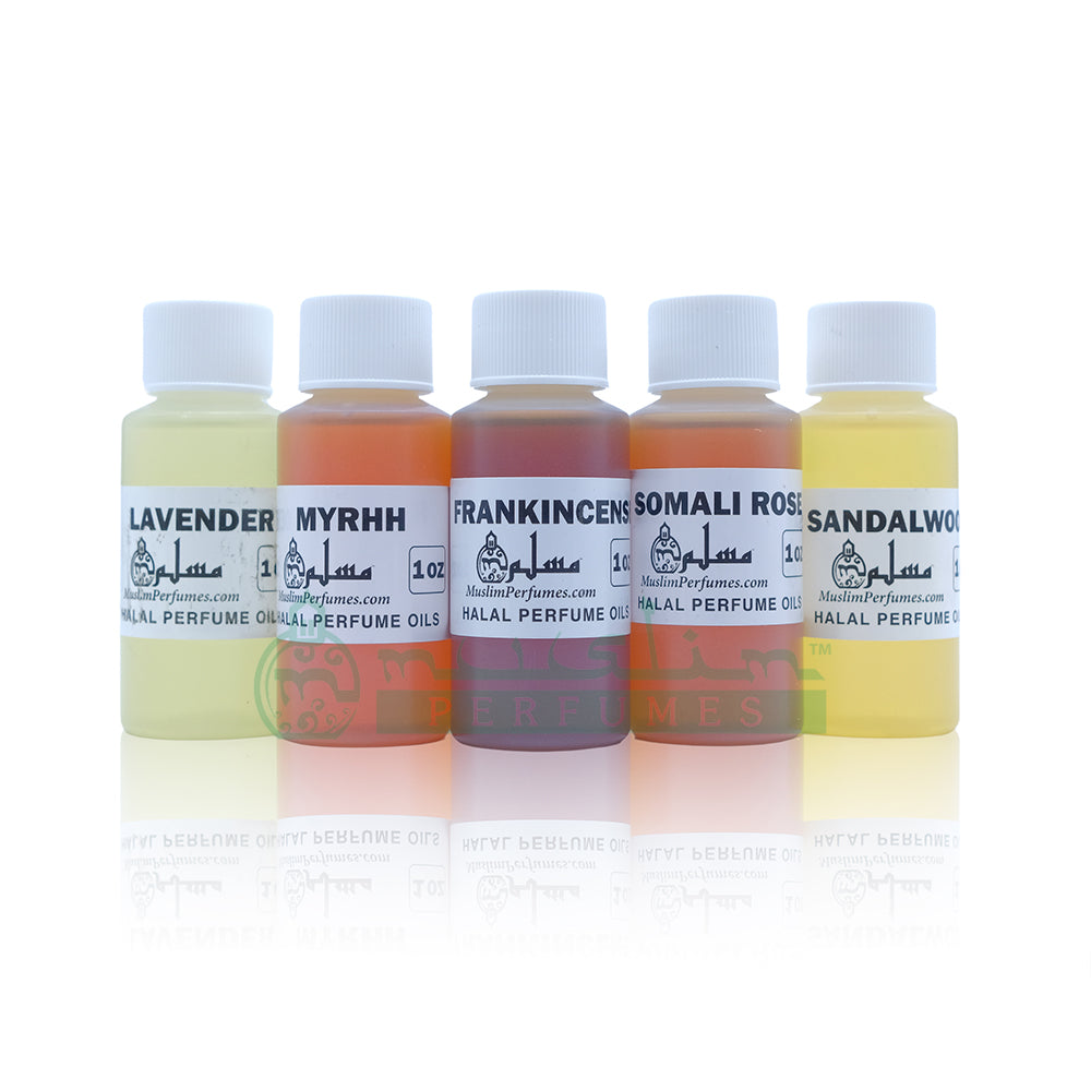 Perfume Set – Frankincense, Lavender, Sandalwood, Myrrh, Somali Rose – 1 oz.