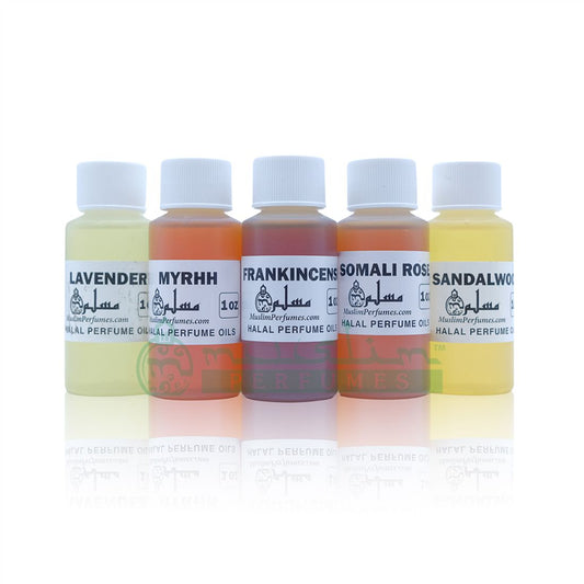 Perfume Set – Frankincense, Lavender, Sandalwood, Myrrh, Somali Rose – 1 oz