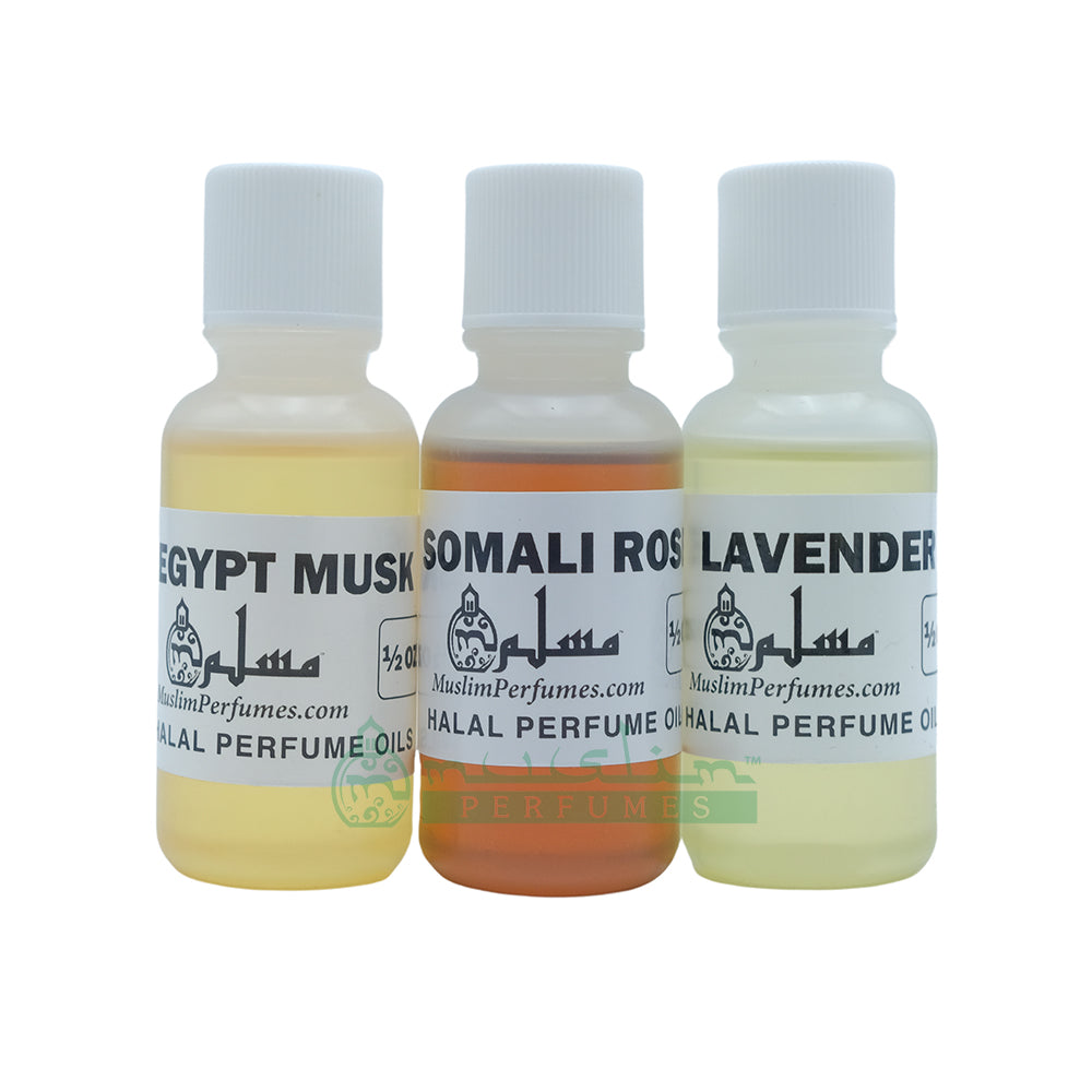 Perfume Set of 3 – Lavender, Somali Rose, Egyptian Musk – 1/2 oz. Bottles