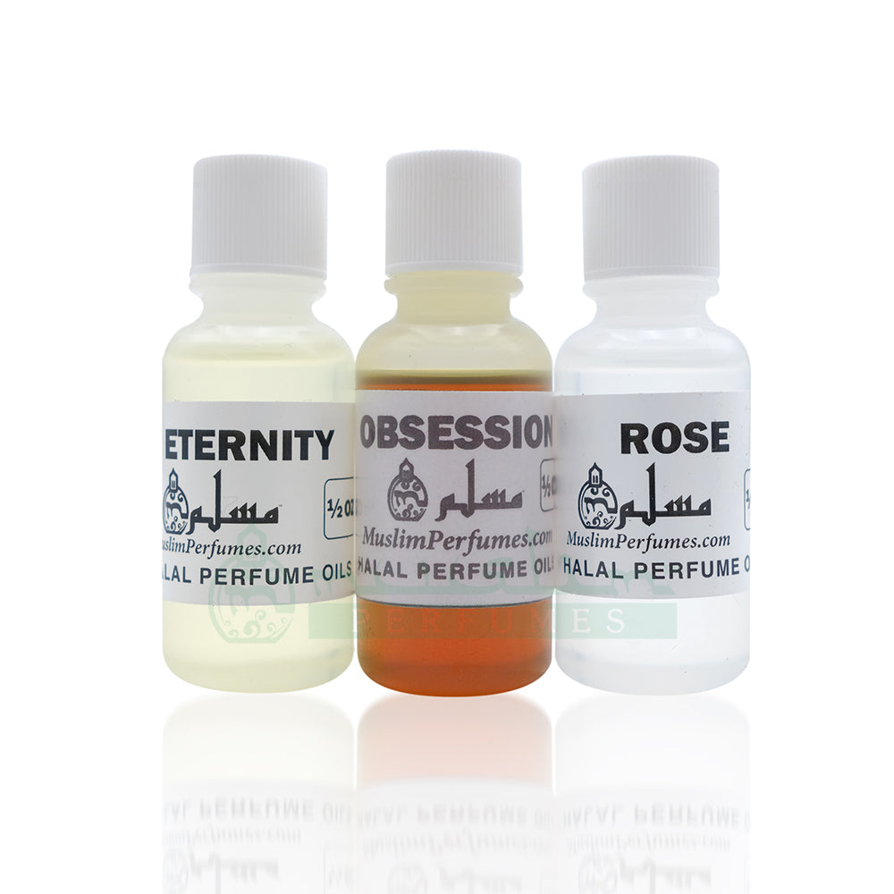 Perfume Set of 3 – Eternity, Obsession, Rose – 1/2 oz. Bottles