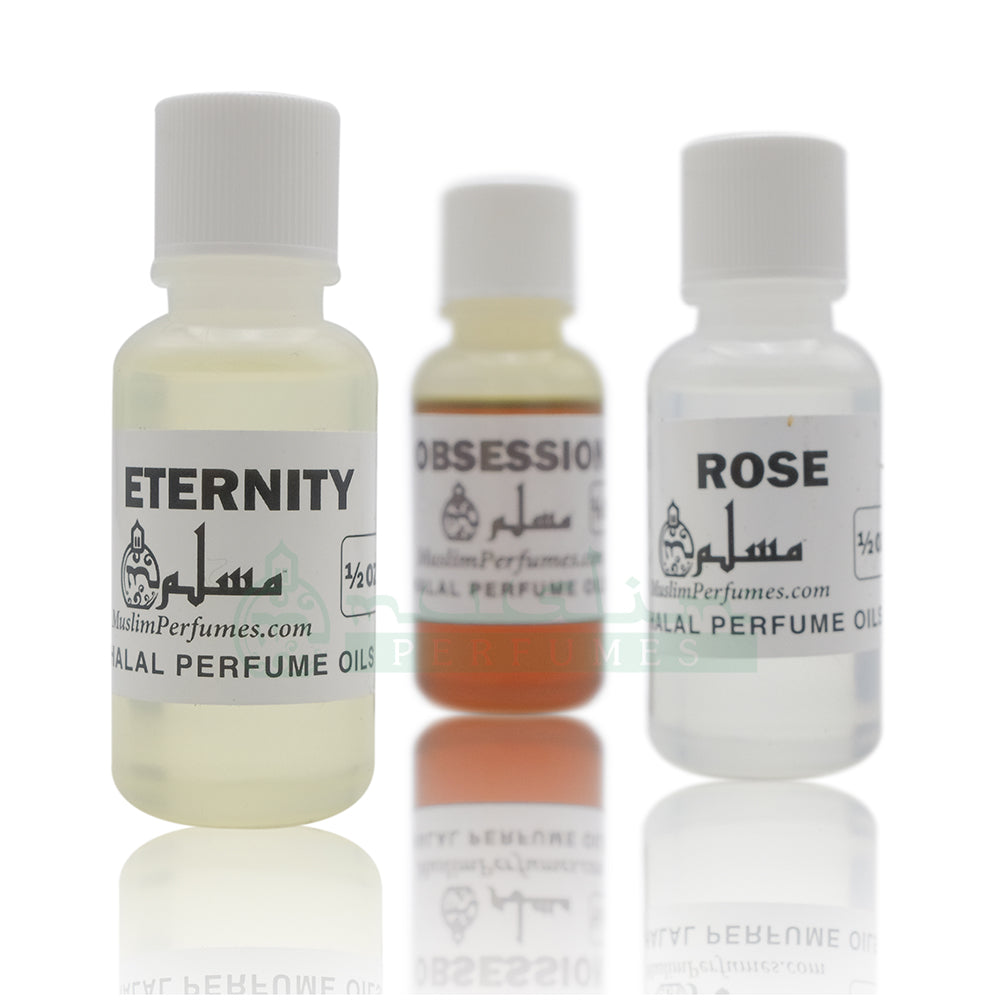 Perfume Set of 3 – Eternity, Obsession, Rose – 1/2 oz. Bottles