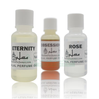 Perfume Set of 3 – Eternity, Obsession, Rose – 1/2 oz. Bottles