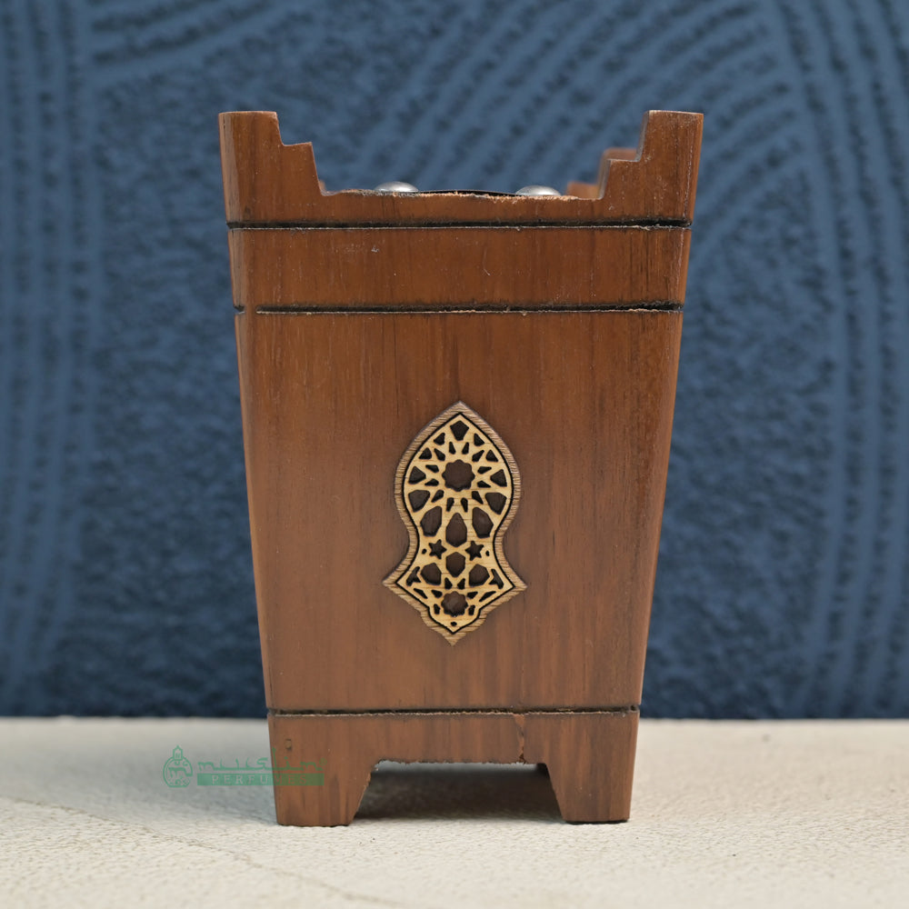 Large Tapered Rectangular-Shaped Handcrafted Teak Wood Bukhoor Incense Burner with Sandal Design